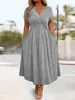 Vestido de verão novo 2026, brilhante, fashion, gola V, manga curta, acinturado, slim-fit, para mulheres, da Amazon, transfronteiriço, europeu e americano