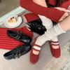Estilo doce e cool rebite laço dupla face couro de vaca Mary Jane 2025 sapatos rasos de couro feminino 40-42 tamanho grande