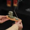Suporte de Incenso Coelho de Jade com Padrão de Nuvem, Incensário de Coelho, Incensário Estilo Chinês, Ornamento Pet de Chá, Incensário de Coelho de Cerâmica Feito à Mão