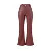 Calça Sexy de Couro PU Justa ao Corpo Estilo Desejo Puro, Calças Estilo Americano para Primavera e Outono, Calças Retas Elásticas de Couro Sintético High Street, Calças de Barra Larga Levemente Flare Comprimento Total