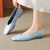 Zapatos Planos de Cuero Genuino Modelo Nuevo Primavera 2026 con Piel de Vaca, Punta Cuadrada Francesa, Boca Baja, Tacón Bajo, Zapatos Azules para Mujer, Talla 40