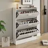 Zapatero ultradelgado de 17 cm para uso doméstico, gabinete moderno y simple de entrada con puerta abatible para pasillos estrechos, zapatero económico, ahorrador de espacio