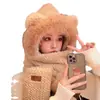 Chapéu e cachecol de pelúcia de urso fofo integrados com uma máscara, chapéu quente forrado com fleece para mulheres, chapéu à prova de frio para proteção auricular para ciclismo no outono e inverno, moderno