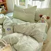 Juego de cuatro piezas de algodón kapok con hilo de doble capa, tacto nube, Clase A, sábana de algodón puro suave y amigable con la piel, funda de edredón, juego de tres piezas para cama de dormitorio~