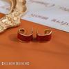 Aretes de Moda Gota de Aceite Rojo Ankora Estilo Retro de Hong Kong Personalidad Nicho de Alta Gama Elegantes Hebillas para Oreja Aretes Electrochapados en Oro Real