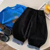 Pantalones Cargo de Pierna Recta con Retazos para Niñas para Comercio Exterior, Pantalones de Otoño para Niños, Pantalones Casuales Sueltos de Color Sólido Resistentes al Desgaste para Bebés, Negro