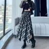 Falda de Cuadros Vintage Melard Brown para Mujer, Única Irregular de Longitud Media Adelgazante de Cintura Alta Versátil