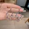 Brincos de Luxo Leve Estilo Ins Rosa com Franjas de Cristal Pesado Moda Exagerado Elegante High-End Brincos de Férias na Praia