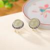 Brincos Redondos Face de Ovo Padrão Antigo Retro de Prata S925 Esterlina Cervo Prateado Água Ensolarada Jade Hetian Brincos Elegantes Versáteis