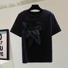 Camiseta de Manga Corta con Cuello Redondo y Estampado de Flores de Alta Resistencia 2024 Verano Estilo Coreano Holgada Recta Color Sólido Con Cuentas Elástica Todo Fósforo Top