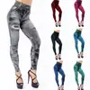 Punto Corsé Falso Agujero Europeo y Americano Leggings Imitación Mezclilla para Mujer Pantalones de Yoga de Nueve Puntos de Cintura Alta Jacquard para Mujer
