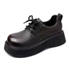 Mocasines de plataforma gruesa para mujer 2025 primavera y otoño nuevo estilo retro estilo occidental versátil con cordones moda zapatos pequeños de cuero de suela blanda