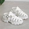 Zapatos Romanos de Punto Sandalias para Mujer Verano 2024 Nuevas Baotou Suela Gruesa Aumentada Huecos Hebilla Talla Grande Sandalias para Mujer