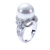 Cuentas de Concha Natural Comparables a Perlas Lazo Tridimensional Anillo Abierto de Diamantes Completos Hueco Moda Elegante Joyería de Mano para Mujer