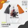 Camiseta de Manga Curta Delta Action Verão Nova 100% Algodão para Meninos e Meninas, Gola Redonda, Estampada, Modelagem Solta