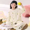Pijama de Algodão Nuvem Estilo Novo Primavera e Outono para Meninas, Simples e Elegante, Fino, Fofo, com Acabamento em Renda, Manga Longa e Calça Longa, Roupa de Casa