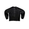 Sudadera Unisex de Manga Larga Negra Metálica Vintage Desgastada con Remaches y Logo Sencillo de Diablo, Mangas Raglán, Estilo High Street Americano