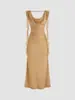 Vestido de Malla de Verano de Alta Gama para Mujer con Diseño Exquisito, Cuello Oscilante, Espalda Descubierta, Diseño de Cinta, Corte Ajustado, Elegante Vestido Largo