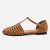 Sandalias Retro de Punta Redonda para Mujer, Nueva Moda de Verano Zapatos Tipo Zueco Romano Tejidos de Tacón Grueso E2038-2