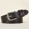 Cinturón Transpirable para Mujer Cuero Casual Versátil Hueco Decorativo Hebilla de Pin Moda Cinturón para Jeans Sin Perforaciones