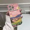 Funda para Teléfono Pintura al Óleo Noche Estrellada en Tono Rosa Adecuada para iPhone 17 Pro Max y Apple 16, Funda Protectora de Cuero Anti-Caídas de Cobertura Total