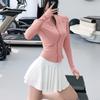 Jaqueta Cardigan Fitness para Mulheres, Roupa de Yoga Elástica de Secagem Rápida, Gola Alta, Zíper, Mangas Longas, Corte Justo, para Ciclismo e Corrida ao Ar Livre