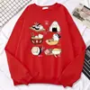 Sudadera de Otoño Sencilla para Mujer con Estampado de Gato Sushi, Estilo Harajuku, Cuello Redondo, Cálida