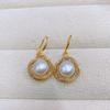 Aretes Ganchos para Orejas Chapados en Oro Estilo Europeo y Americano Aretes de Perlas de Agua Dulce Auténticas Aretes de Perlas de Agua Dulce Naturales Zhuji