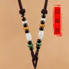 Collar Tejido a Mano con Cuerda Colgante Tricolor con Colgantes de Jade y Ágata, Varios Estilos de Cuerdas Colgantes a Juego, Cuerda Colgante Roja