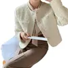 Moda de alta gama para mujer de Dongdaemun, Corea, elegante chaqueta de tweed inspirada en Chanel estilo coreano para mujer