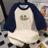 Design Color-Blocking com Estampas Divertidas, Camiseta de Manga Curta, Novo Estilo Verão 2026, Top Oversized Estilo College