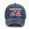 Gorra de Béisbol Lavada con Efecto Vintage Día de la Independencia Americana 1776-2026 Águila Patriótica Bandera Sombrero para el Sol Venta Caliente Transfronteriza