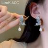 Pendientes de plata 925 con forma de mariposa, perlas y diamantes de imitación, estilo retro, de lujo, con luz de nicho para mujer.
