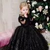 Vestido de Princesa para Pasarela de Niñas Negro Vestido de Anfitrión de Cumpleaños para Niños Vestido Brillante de Navidad para Actuación de Niñas