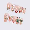Arte de uñas con temática navideña: uñas con forma de almendra, estilo manicura francesa, diseños de árbol de Navidad y copo de nieve, uñas postizas de alta gama, 30 piezas