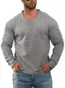 Camisa base de punto jacquard de color liso para hombre, de manga larga, para primavera y otoño, corte holgado, cuello en V, informal, deportiva, transfronteriza, europea y americana de Amazon