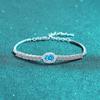 Pulseira de prata de lei S925 com moissanita incrustada à mão feminina azul safira borda oval corrente de diamantes em fileira design de nicho simples