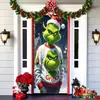 2026 Nueva Cortina de Puerta Navideña Bandera Decoración de Fondo del Monstruo Verde Grinch Navideño para Exteriores Tela Colgante Cubierta de Puerta