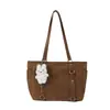 Bolsa tote de camurça da moda para mulheres, textura vintage, bolsa de ombro para o dia a dia, fofa e feminina, bolsa de mão de grande capacidade