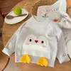 Suéter Redondo para Niños al por Mayor Estilo Coreano Dibujo Animado Pingüino Tejido Superior Pulóver Otoño Invierno para Niños Capa Base Ropa Infantil