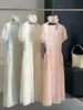 Elegante vestido de cuello cuadrado con cintura fruncida y mangas abullonadas para mujer, nuevo estilo de verano, suave y favorecedor, vestido largo sencillo con diadema