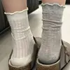 Calcetines de Malla Hueca de Color Sólido Estilo Coreano de Moda, Calcetines Finos Simples de Encaje con Volantes para Niña, Primavera y Verano
