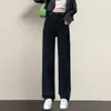 Jeans feminino de perna larga com design de múltiplas fivelas novo cintura alta ajustável combina com tudo solto nicho reto boca de sino calça comprida