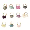 Anillo de Piedra Natural Envuelto en Alambre Piedra Cruda, Citrino Amarillo, Cuarzo Rosa, Anillo Ajustable de Piedra Cruda Amatista con Cristal Envuelto en Alambre DIY