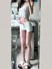 Shorts vaqueros blancos estilo 'hot girl' americanos para mujer, nuevos de verano de cintura alta elásticos ajustados al cuerpo que realzan la figura, hot pants