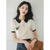 Camiseta Polo Blanca de Manga Corta con Cuello de Polo para Mujer, Nuevo Top de Primavera 2026 de Nicho Único e Impresionante para Verano
