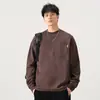 Ropa para Hombre Fengshe / Sudadera Holgada de Otoño e Invierno con Estampado Casual, Bolsillo en el Pecho, Etiqueta, Top Vintage de Manga Larga de Peso Pesado 300g para Hombre