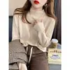 Suéter base feminina de gola alta parcial, novo estilo outono/inverno 2026, top de malha justo com design de gola média