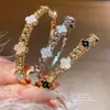 Pulsera de Flor con Baño de Oro Real y Circonita Moda Celebridad de Internet Pulsera de Alto Sentido Moda Exquisita Joyería Nueva Venta al por Mayor Mujeres