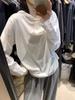 Camiseta Branca com Capuz de Renda e Manga Longa Feminina Primavera Floco de Neve Algodão Estilo Ocidental Solta Camada Base Top